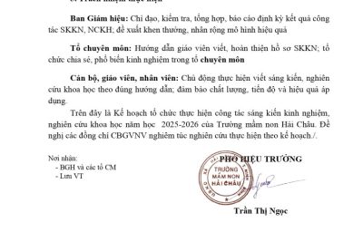 Kế hoạch công tác tổ chức thực hiện sáng kiến kinh nghiệm, nghiên cứu khoa học năm học 2025-2026