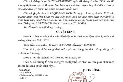 Quyết định công khai các điều kiện triển khai các hoạt động giáo dục năm học 2025-2026