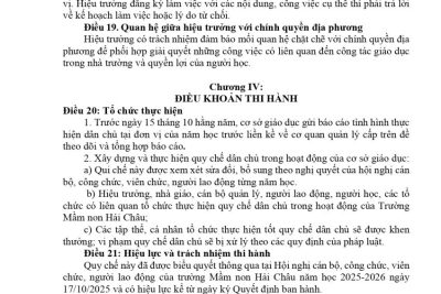 Quyết định ban hành quy chế thực hiện dân chủ trong hoạt động của trường Mầm non Hải Châu